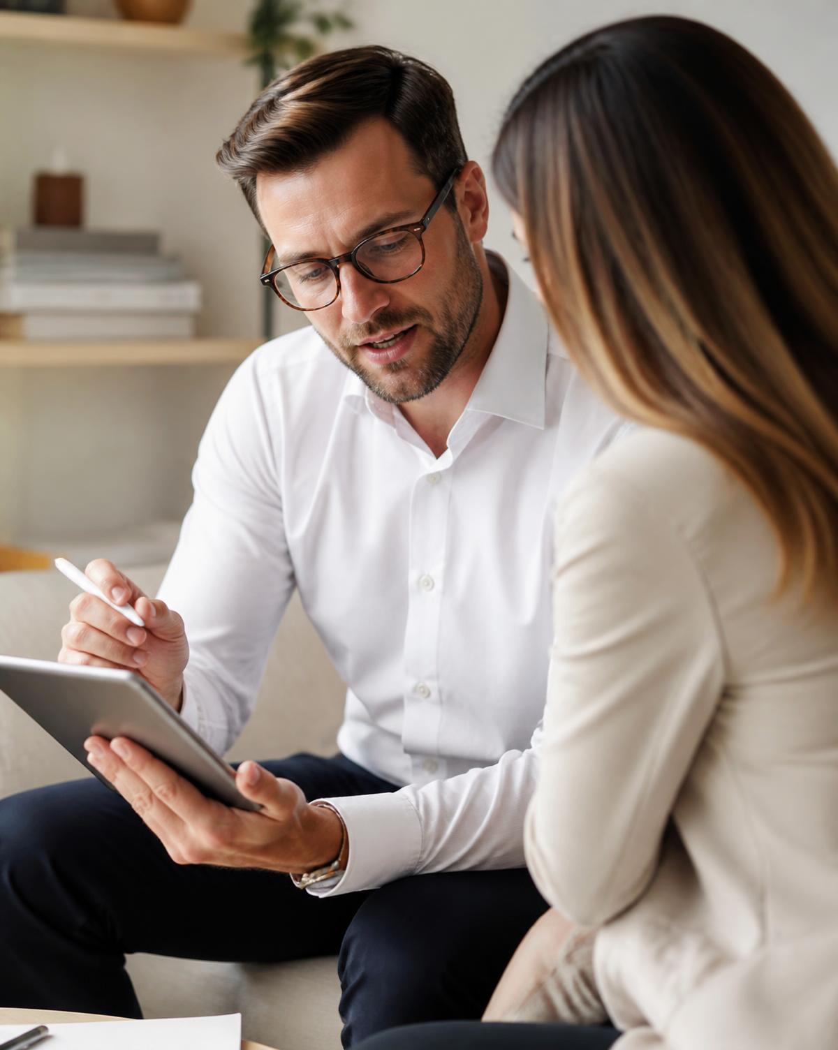 Advisor speaking with a client in a bright office